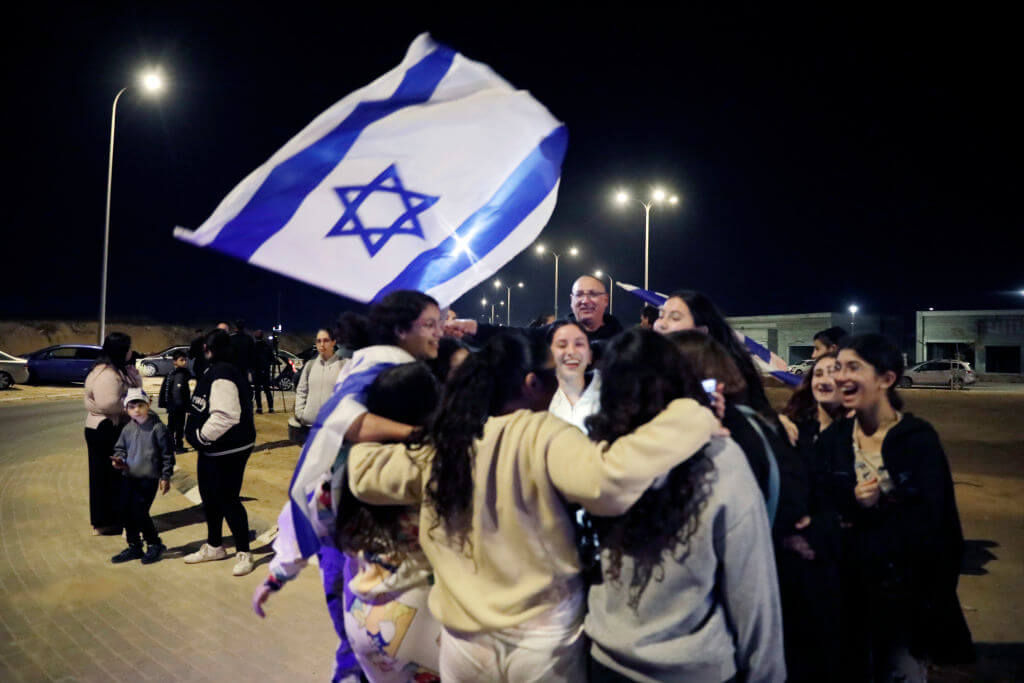 A van carrying two Israeli-Russian hostages who were released by Hama on November 29, 2023 in Ofakim, Israel.