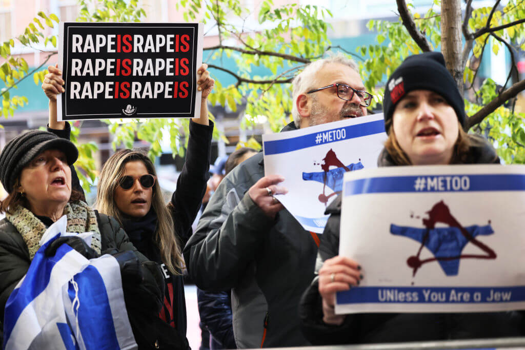 Protestors gather at the offices of the United Nations Women on November 27, 2023 in New York City.