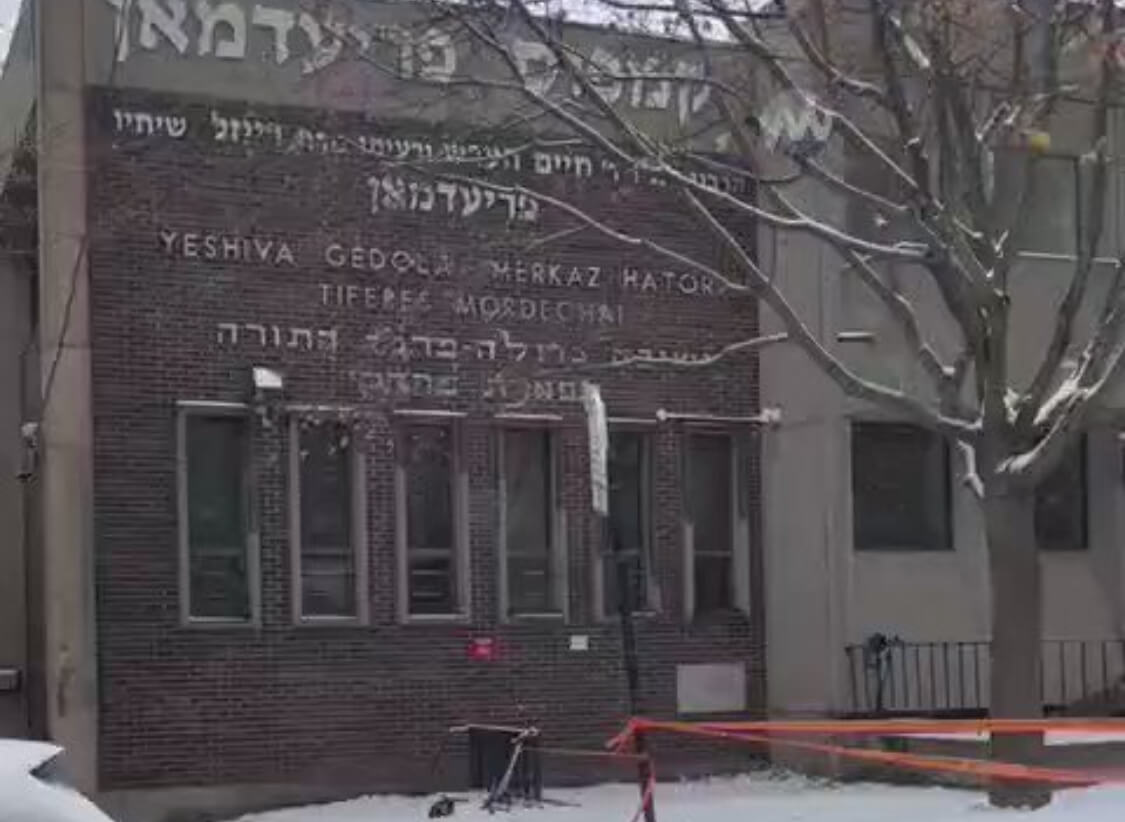 Yeshiva Gedolah of Montreal after gunshots were fired at its doors on Nov. 09 2023.