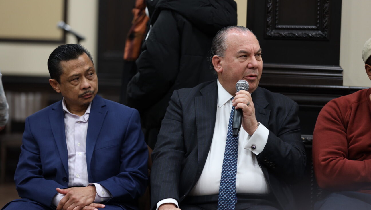 Imam Shamsi Ali, left, and Rabbi Marc Schneier, right, at Queens College in New York, November 16, 2023. (Courtesy of The Foundation for Ethnic Understanding)