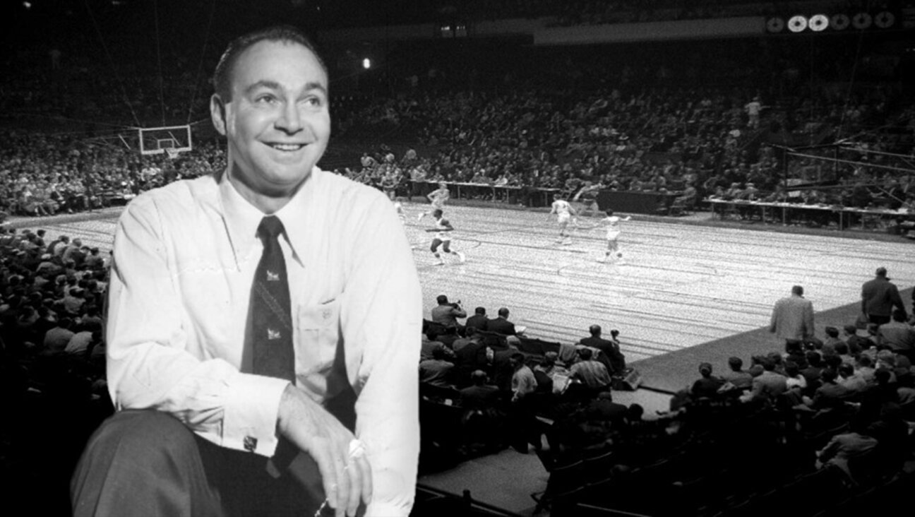 Marty Glickman in an undated photo at Madison Square Garden. (Sports Broadcast Journal)