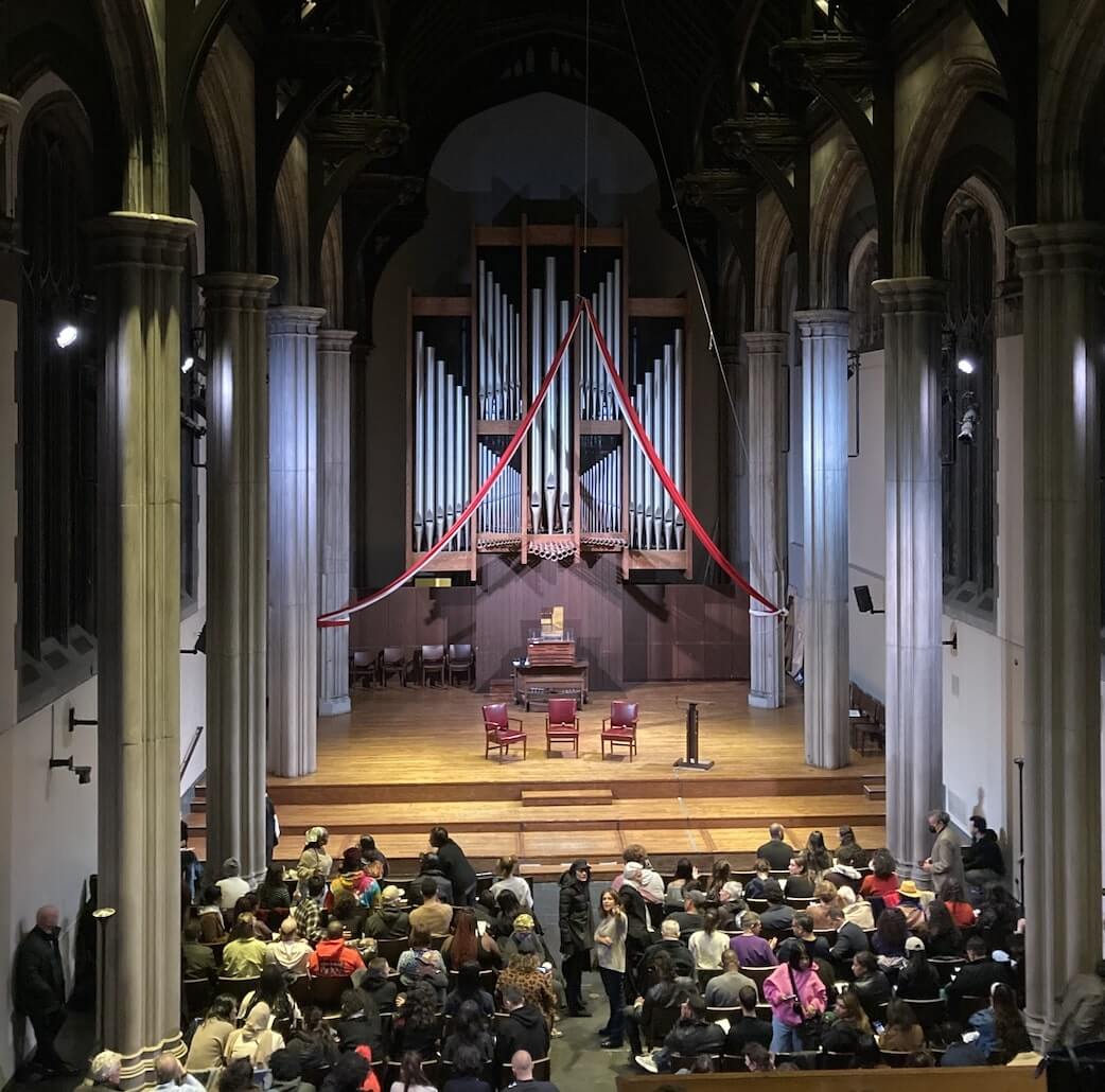 A literary event organized by the Palestinian Festival of Literature filled a hall at Union Theological Seminary to capacity. 