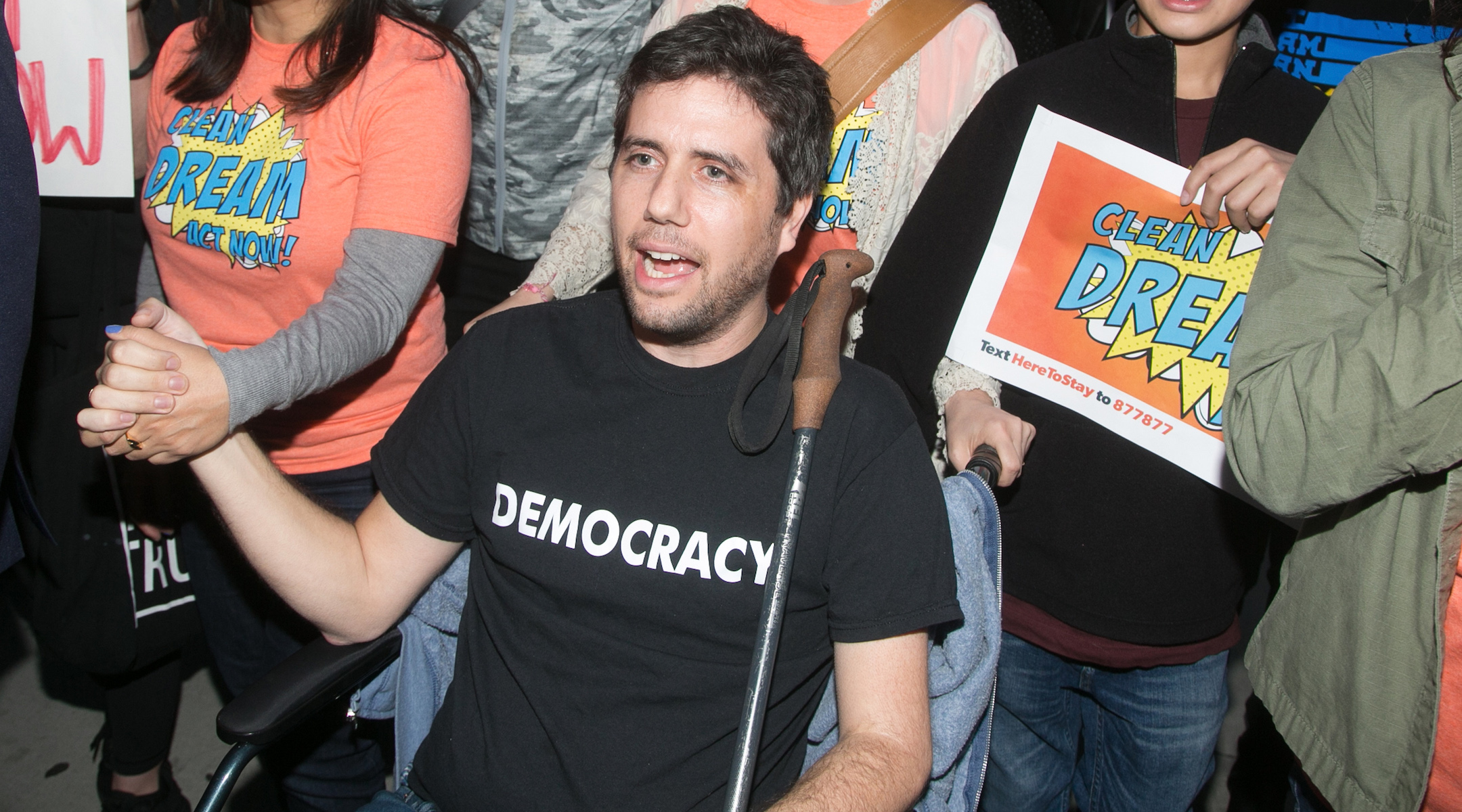 Ady Barkan attends the Los Angeles Supports a Dream Act Now! protest at the office of Sen. Dianne Feinstein in Los Angeles, Jan. 3, 2018. (Gabriel Olsen/Getty Images)