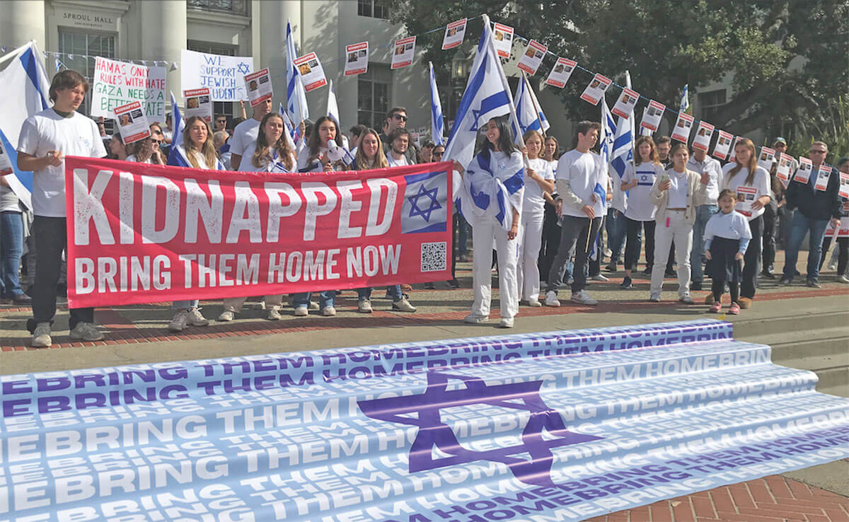 UC Berkeley students hold a “Bring Them Home” rally at Sproul Plaza in Berkeley on Friday, Oct. 27, 2023.