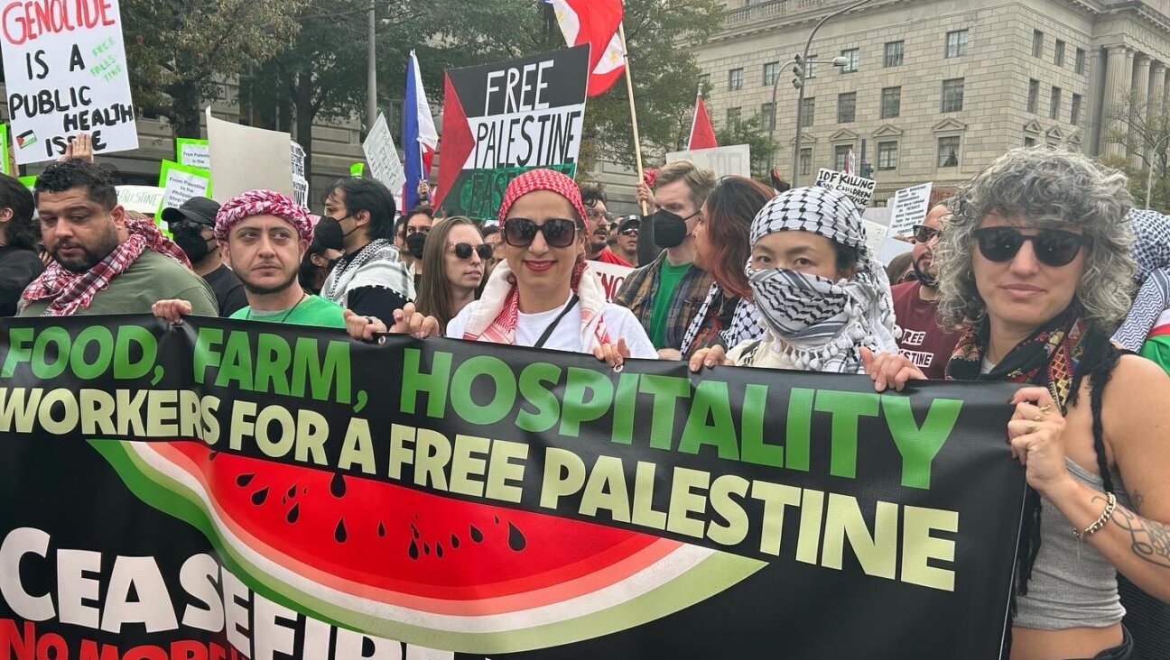 From left: chef Omar Anani, chef Marcelle Afram, chef Reem Assil, farmer Kimberly Chou Tsun An, and chef Ora Wise at a protest in Washington, D.C. on Nov. 4.