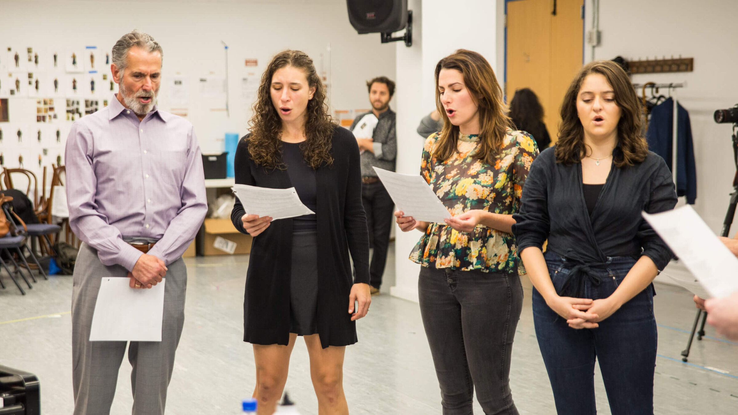 At a recent rehearsal of the new musical <i>Amid Falling Walls</i>, opening on Nov. 14.