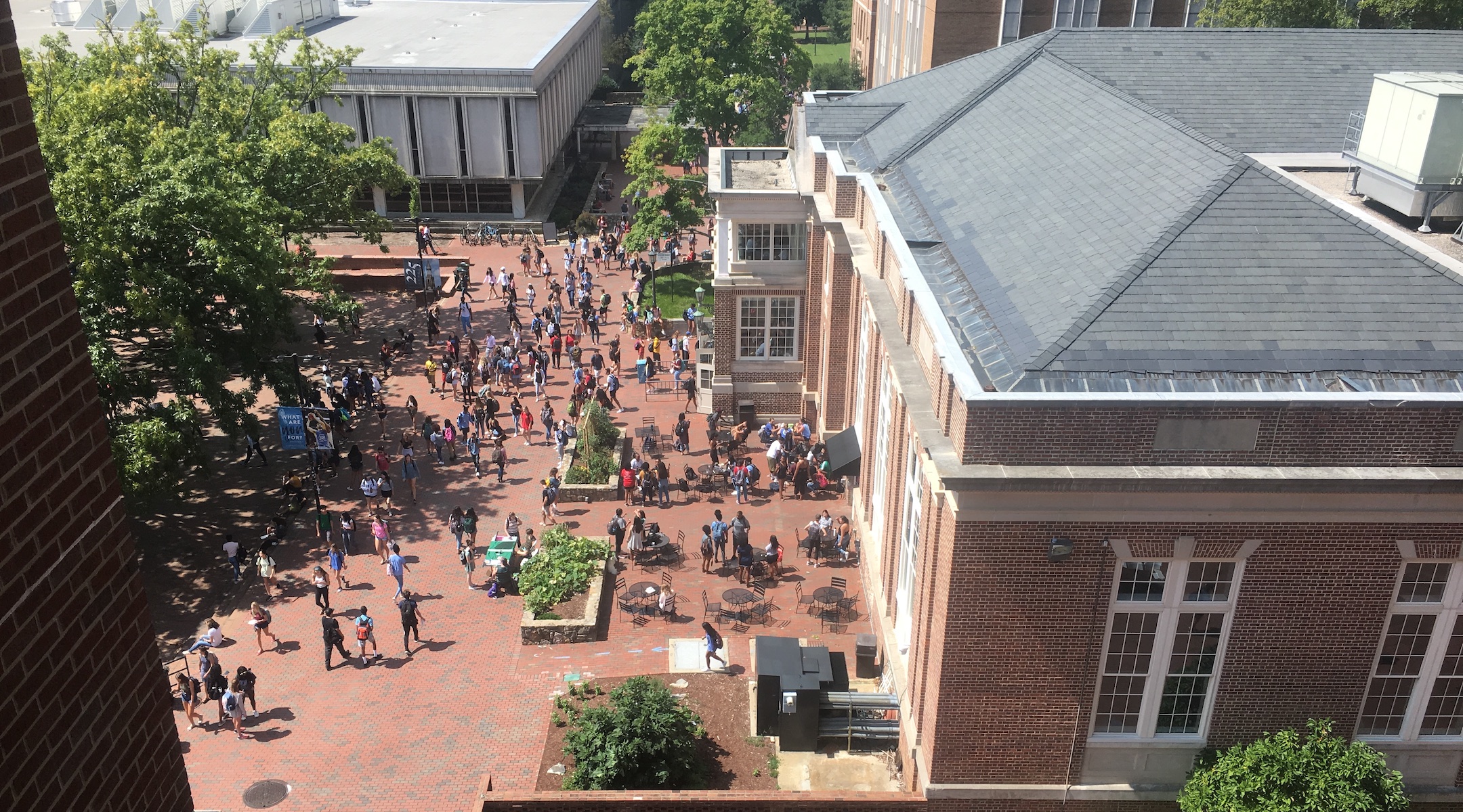 View from Davis Library of students on “the Pit” at the University of North Carolina at Chapel Hill, Chapel Hill, North Carolina, September 6, 2019. (Hameltion via Creative Commons)