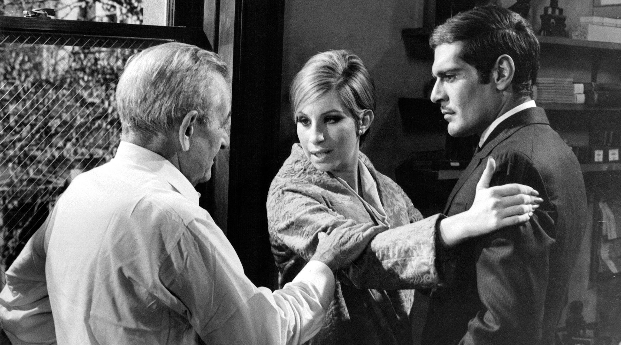 Barbra Streisand with director William Wyler, left, and Omar Sharif on the set of the film “Funny Girl,” 1968. (Columbia Pictures/Getty Images)