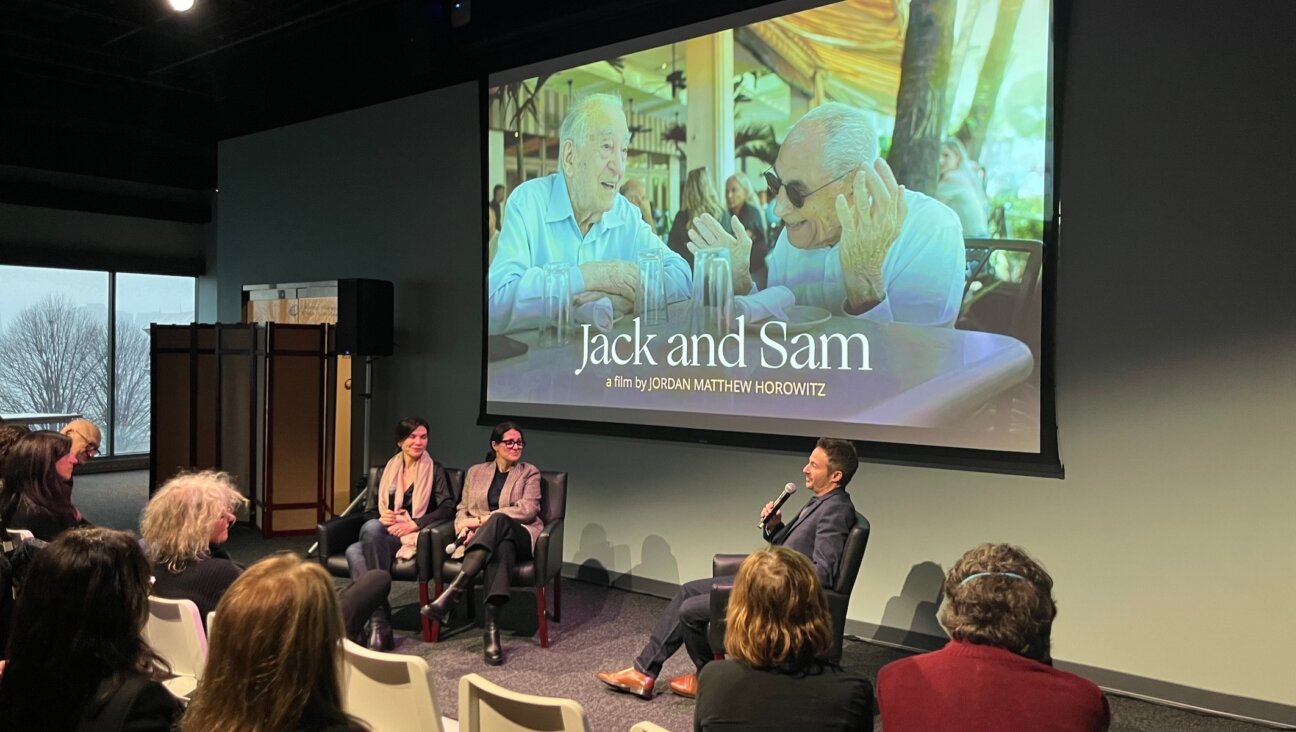 Left to right: Actress Julianna Margulies, filmmaker Alexandra Shiva and director Jordan Matthew Horowitz discuss Horowitz’s short documentary “Jack and Sam” at the Museum of Jewish Heritage in Manhattan, Dec. 3, 2023. (Julia Gergely)