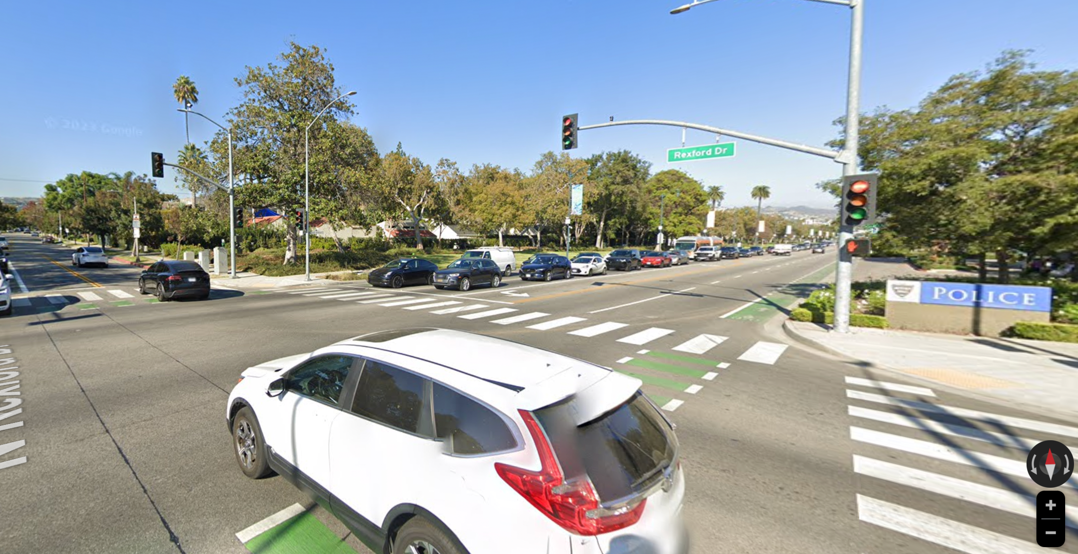 The intersection where an alleged antisemitic assault took place in Beverly Hills, California, on Dec. 9, 2023, is also home to the city’s police headquarters. (Google Maps)