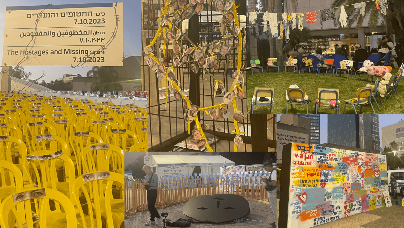 A variety of tributes at Tel Aviv’s Hostage Square.