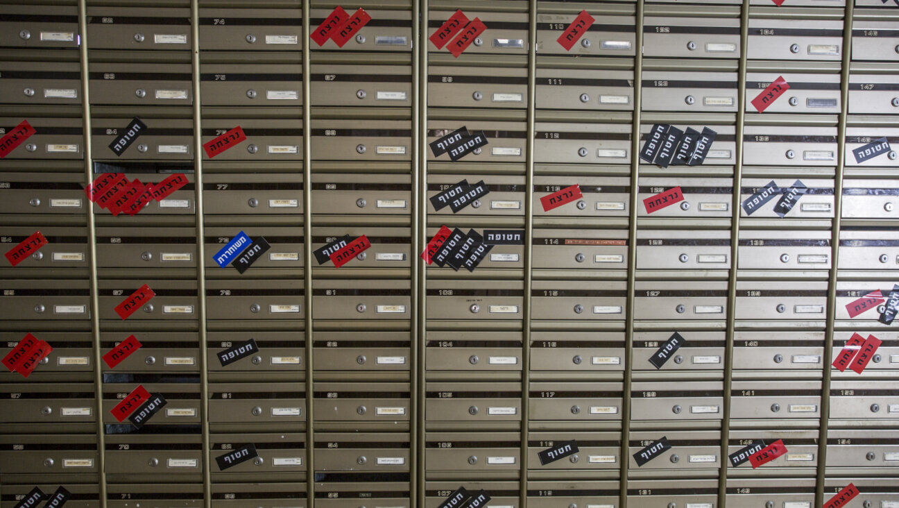 Survivors have placed stickers on residents’ mailboxes. The red ones say “murdered” in Hebrew. Black marks the 71 hostages taken. Blue signals the 40 who have been released.