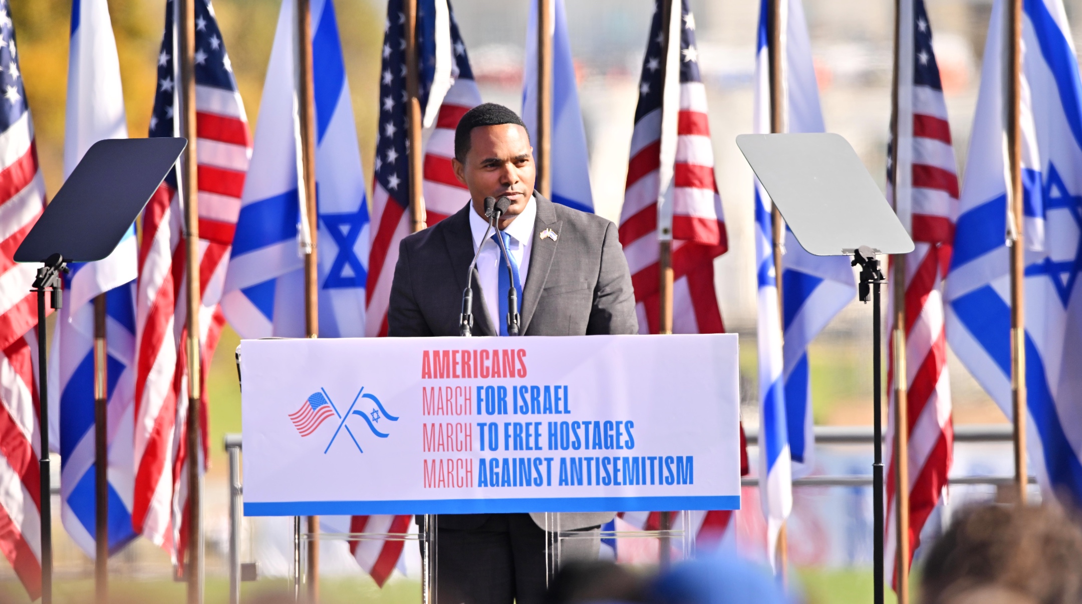 Rep. Ritchie Torres, a New York Democrat, speaks onstage at the March For Israel at the National Mall, Nov. 14, 2023. (Noam Galai/Getty Images)