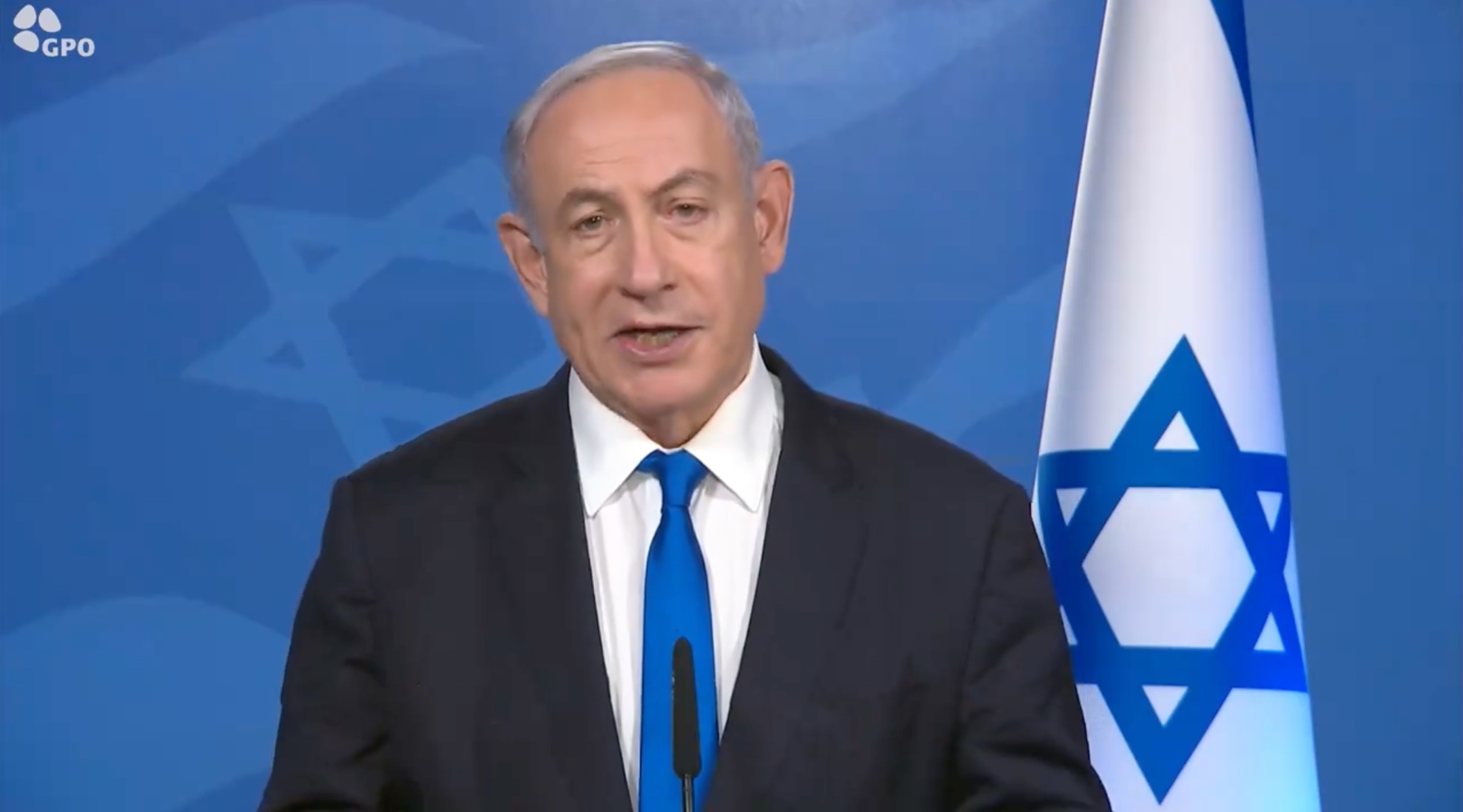 Prime Minister Benjamin Netanyahu speaks in English about Israel’s plans for the Gaza Strip after the war’s end, Nov. 10, 2024. (Screenshot)