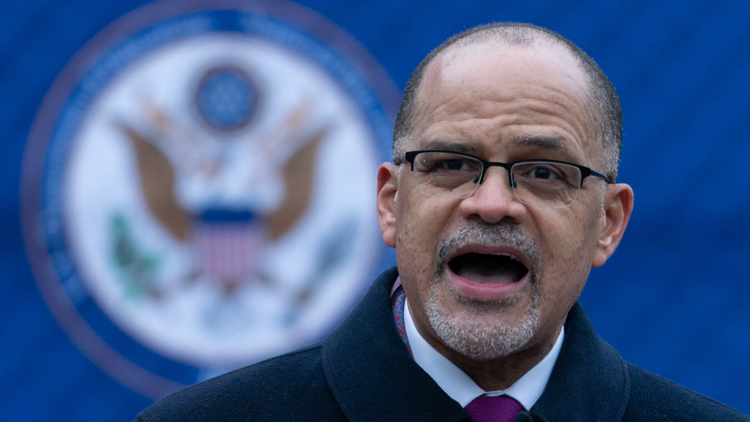 David Banks, chancellor of the New York City Public Schools, speaks during a news conference in January 2022. Banks outlined a plan to combat antisemitism and Islamophobia Monday, responding to an uptick in discrimination against Jewish and Muslim students in recent months.