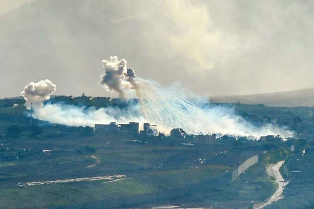 Smoke billows near the Israel-Lebanon border during Israeli shelling on on January 14, 2024, amid ongoing cross-border tensions.