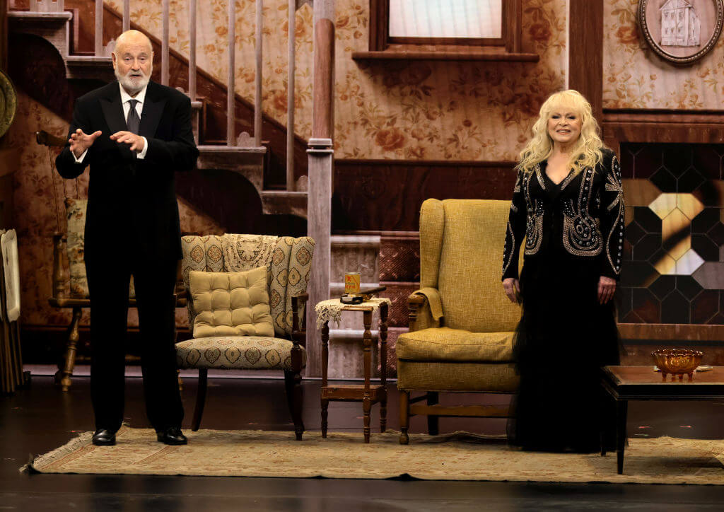 Rob Reiner and Sally Struthers on a mock set for the sitcom "All in the Family," during a tribute to Norman Lear at the 75th Primetime Emmy Awards on January 15, 2024 in Los Angeles.