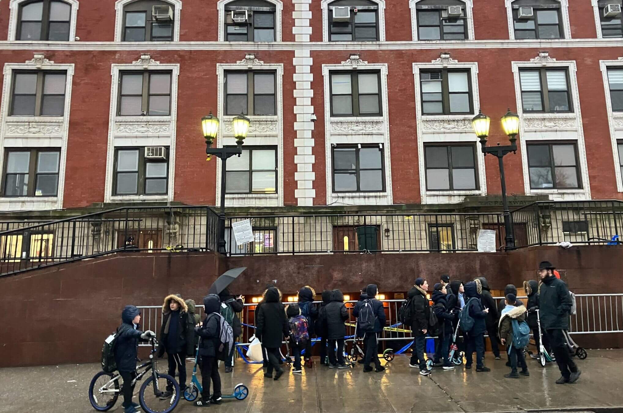 Children outside the synagogue at 784-788 Eastern Parkway in Brooklyn, New York, on Tuesday.