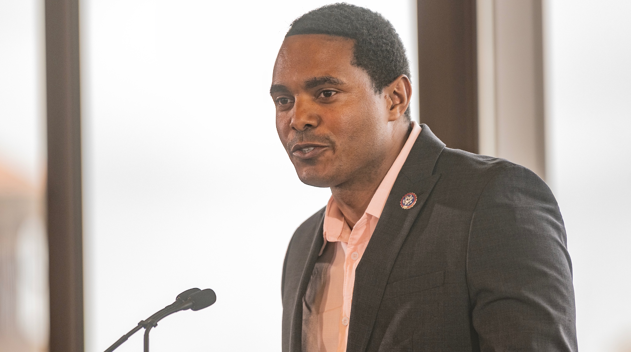 Rep. Ritchie Torres, a New York Democrat, speaks during Governor Kathy Hochul’s announcement that Manhattan congestion project will move forward, at New York University, June 27, 2023. (Lev Radin/Pacific Press/LightRocket via Getty Images)