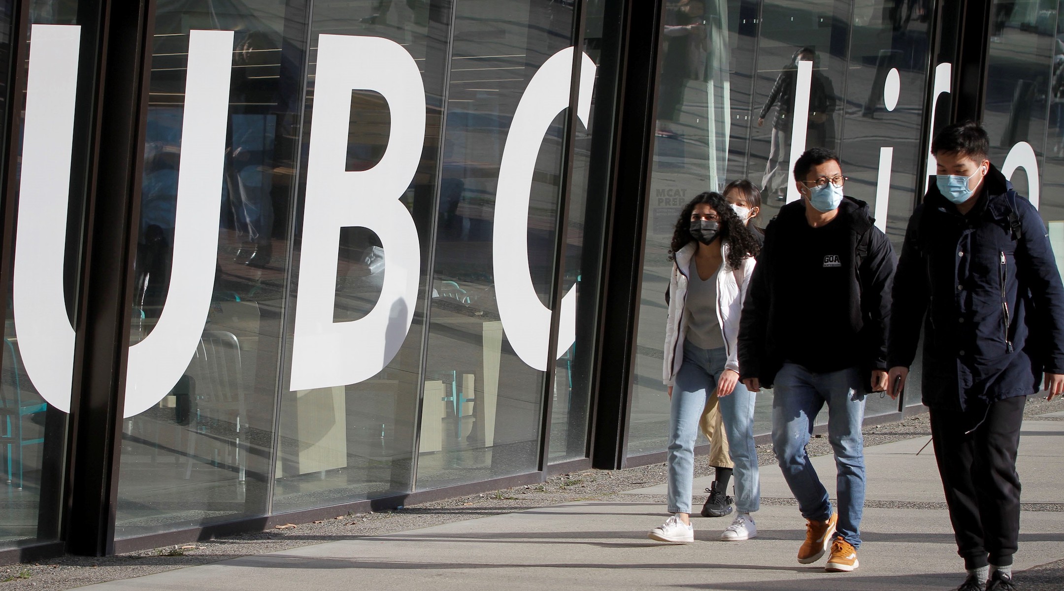 Students on the campus of the University of British Columbia in Vancouver in February 2022. 