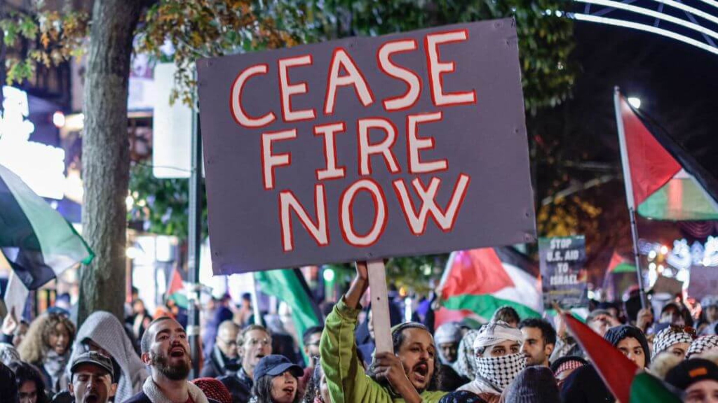 Demonstrators call for a ceasefire in New York City on Nov. 18, 2023. 