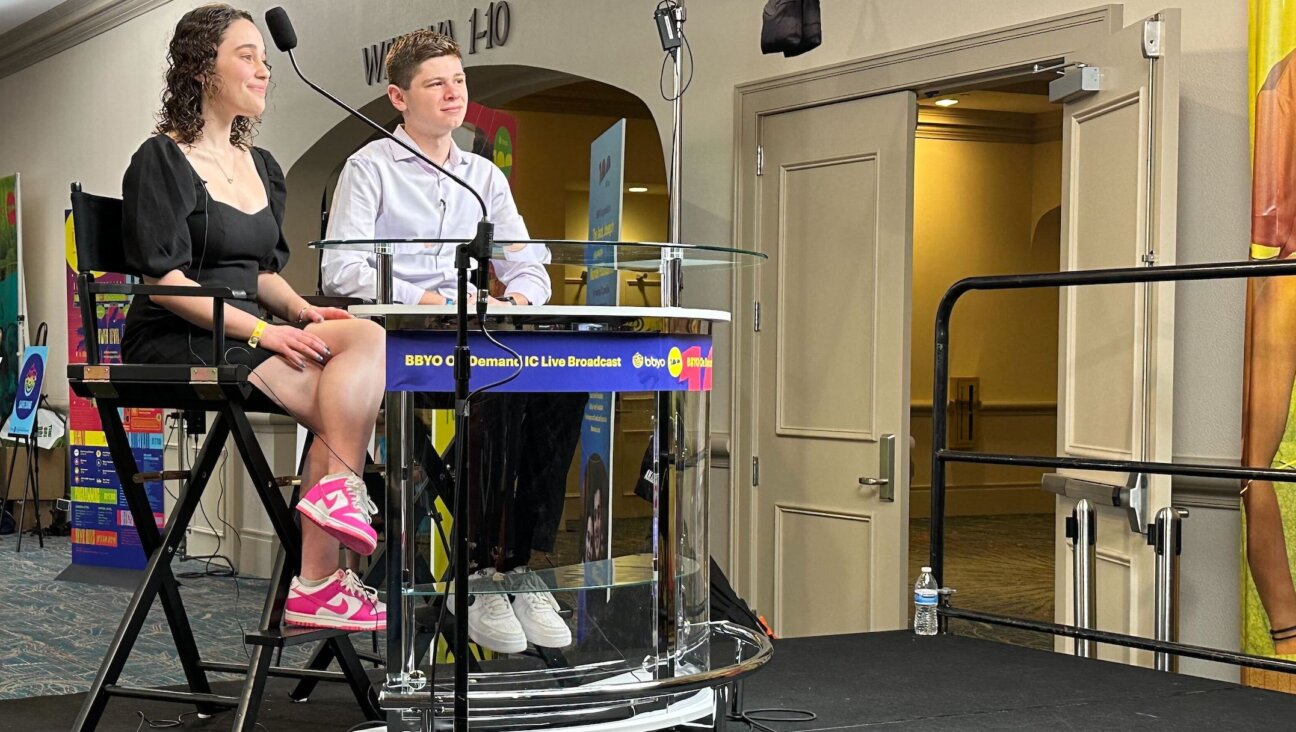 Ethan Smith participates in a live broadcast to fellow teens at the BBYO convention in Orlando, Florida, Feb. 16, 2024. (Jacob Gurvis)