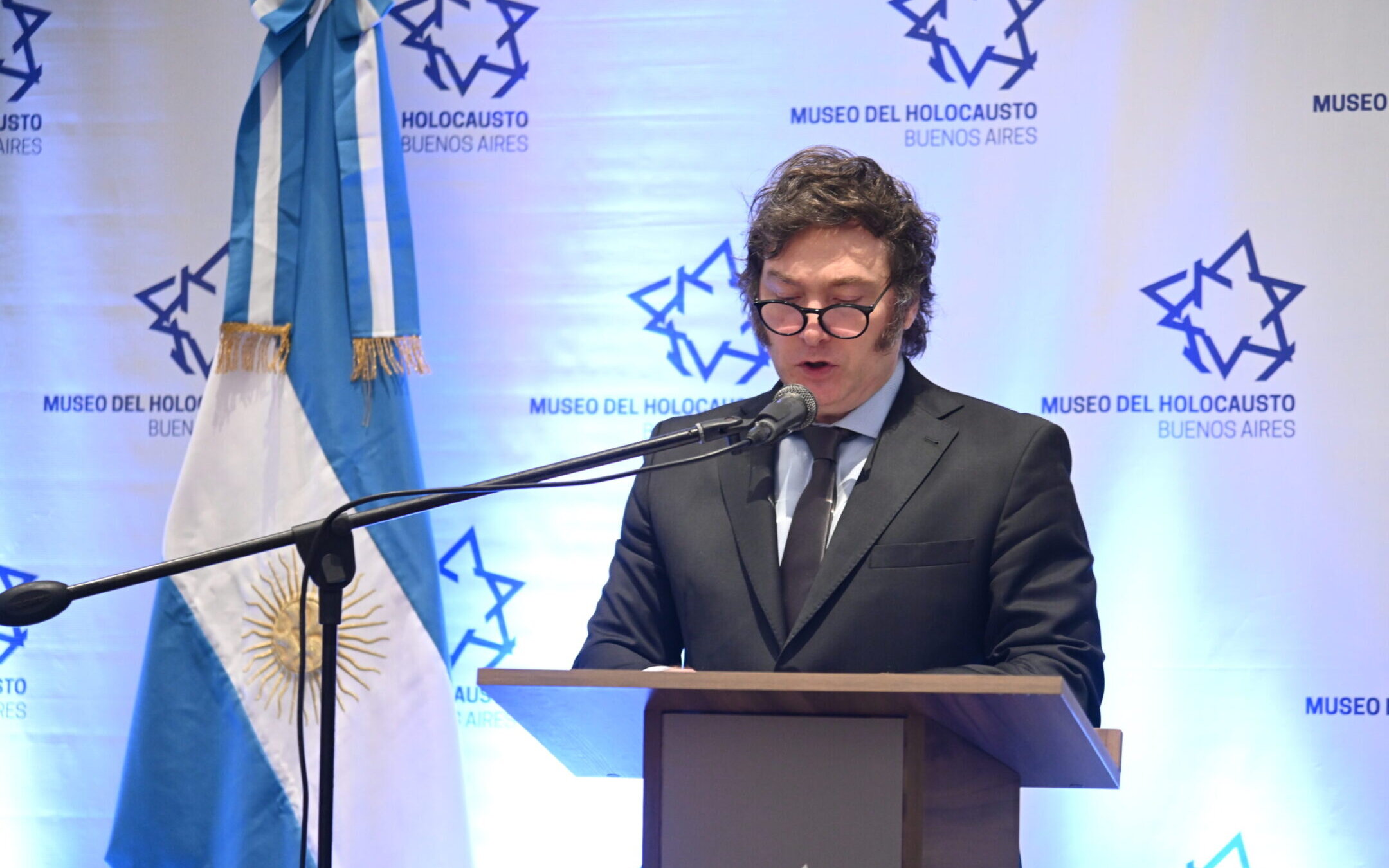 Argentinian President Javier Milei speaks at an event marking International Holocaust Remembrance Day at the Holocaust museum in Buenos Aires, Jan. 26, 2024. (Juan Melamed)