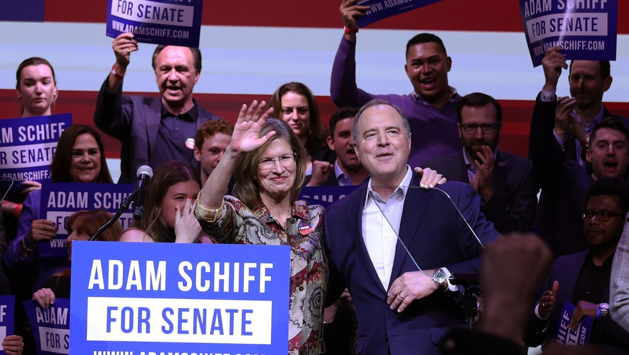 Democratic Senate candidate U.S. Rep. Adam Schiff and his wife Eve Schiff greet supporters during his California primary election night gathering at The Avalon in Los Angeles, March 05, 2024. (Justin Sullivan/Getty Images)