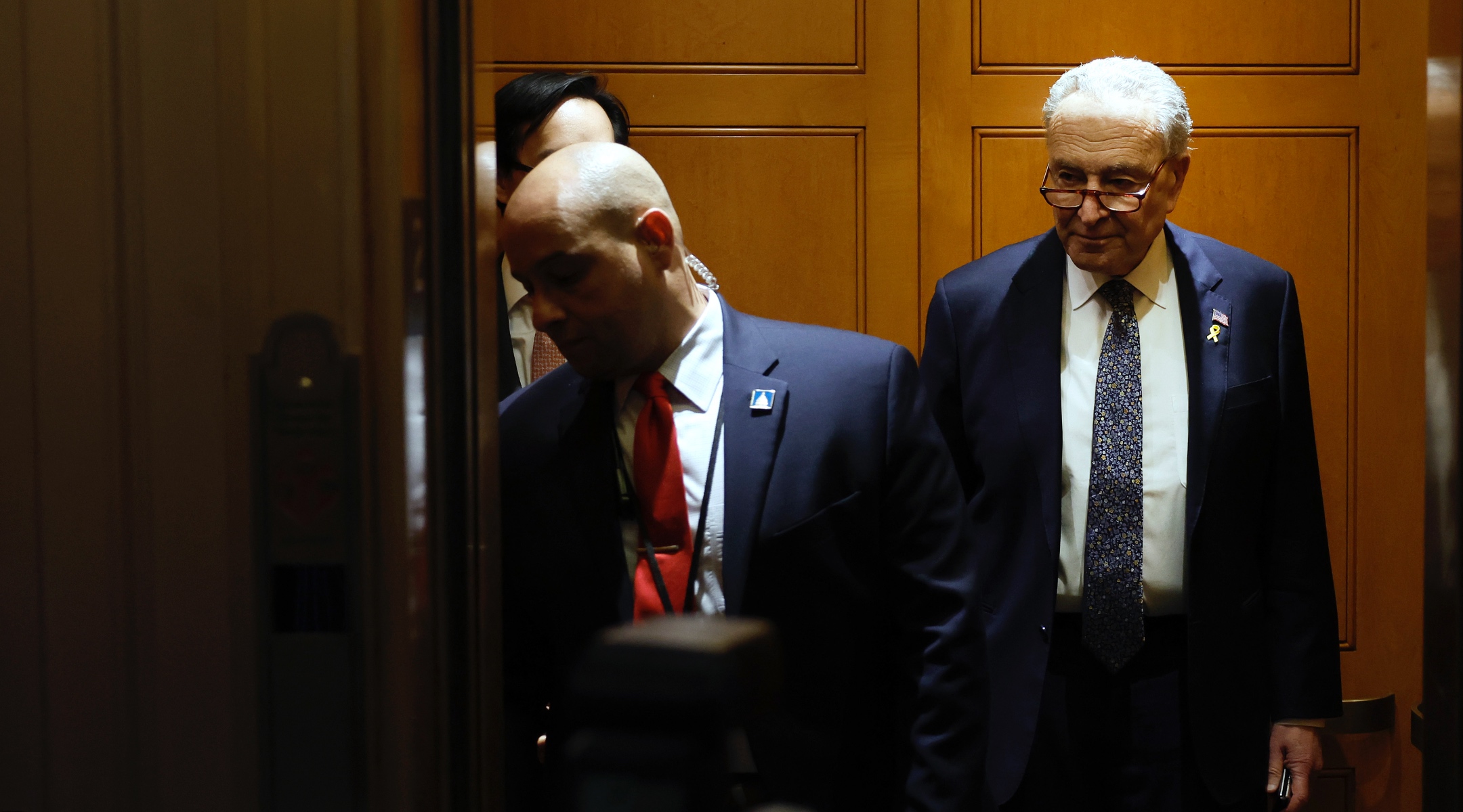 Senate Majority Leader Chuck Schumer, a New York Democrat, departs from the Senate Chambers in the U.S. Capitol Building on March 14, 2024. (Anna Moneymaker/Getty Images)