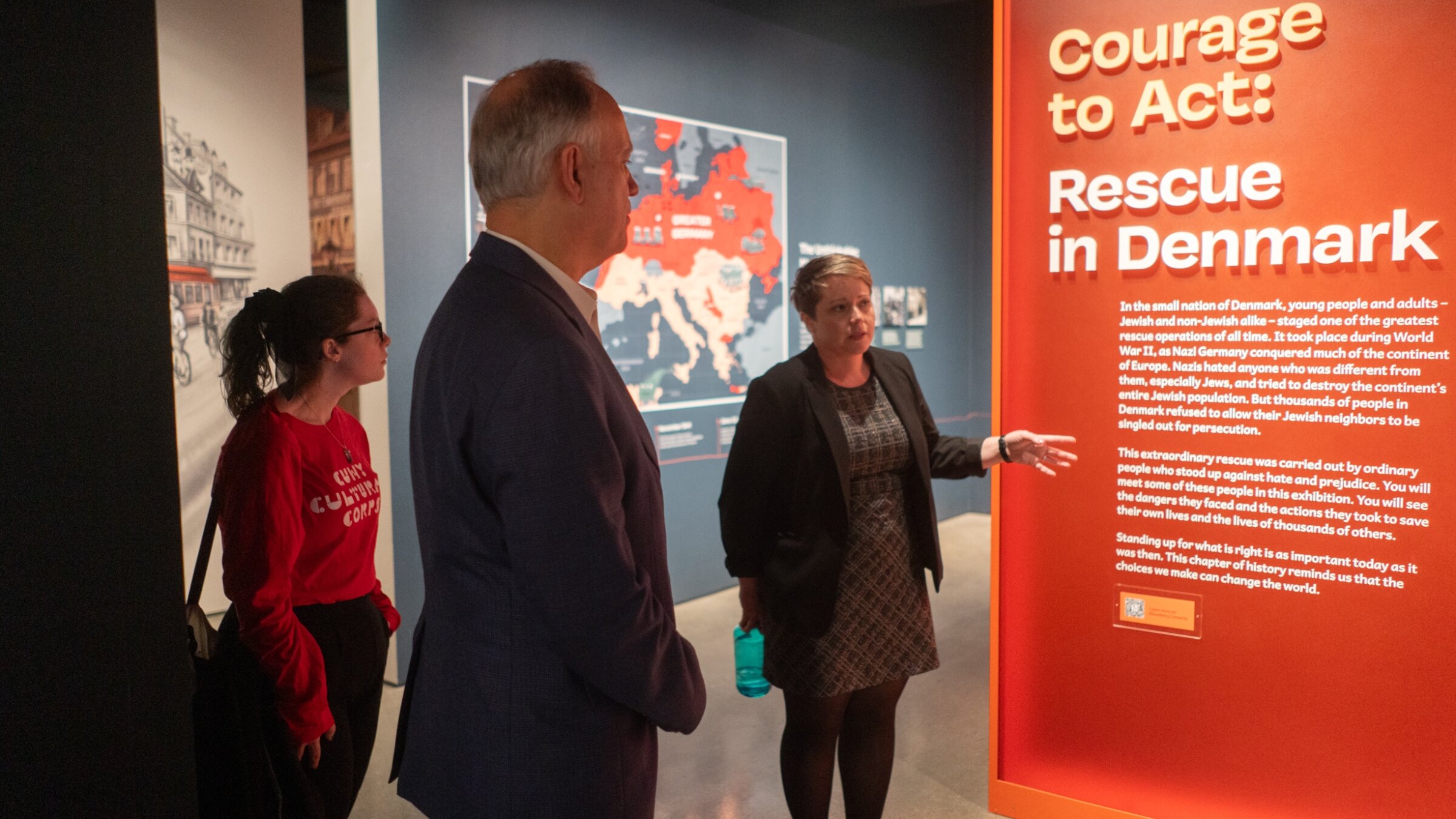 CUNY students and CUNY Chancellor Félix V. Matos Rodríguez tour the Museum of Jewish Heritage, March 15, 2024. (Luke Tress)