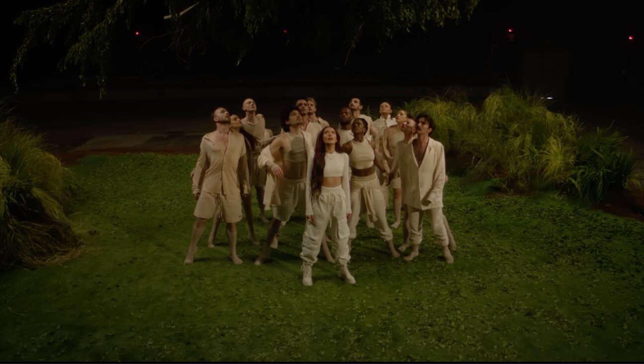 Eden Golan (center) in the music video for “Hurricane,” Israel’s entry for the 2024 Eurovision Song Contest. (Screenshot via YouTube)