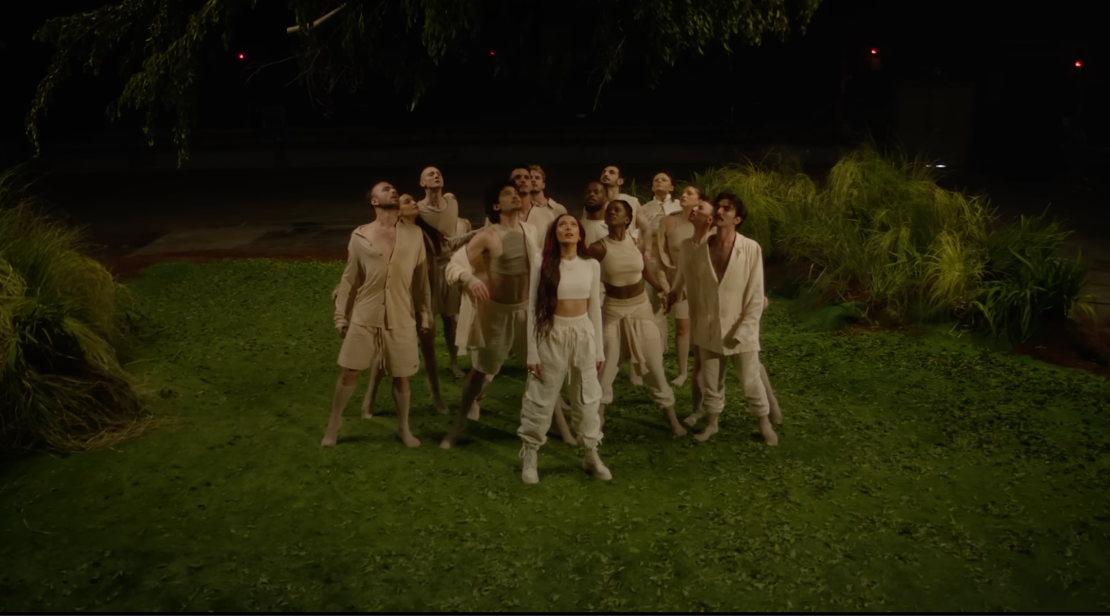 Eden Golan (center) in the music video for “Hurricane,” Israel’s entry for the 2024 Eurovision Song Contest. (Screenshot via YouTube)