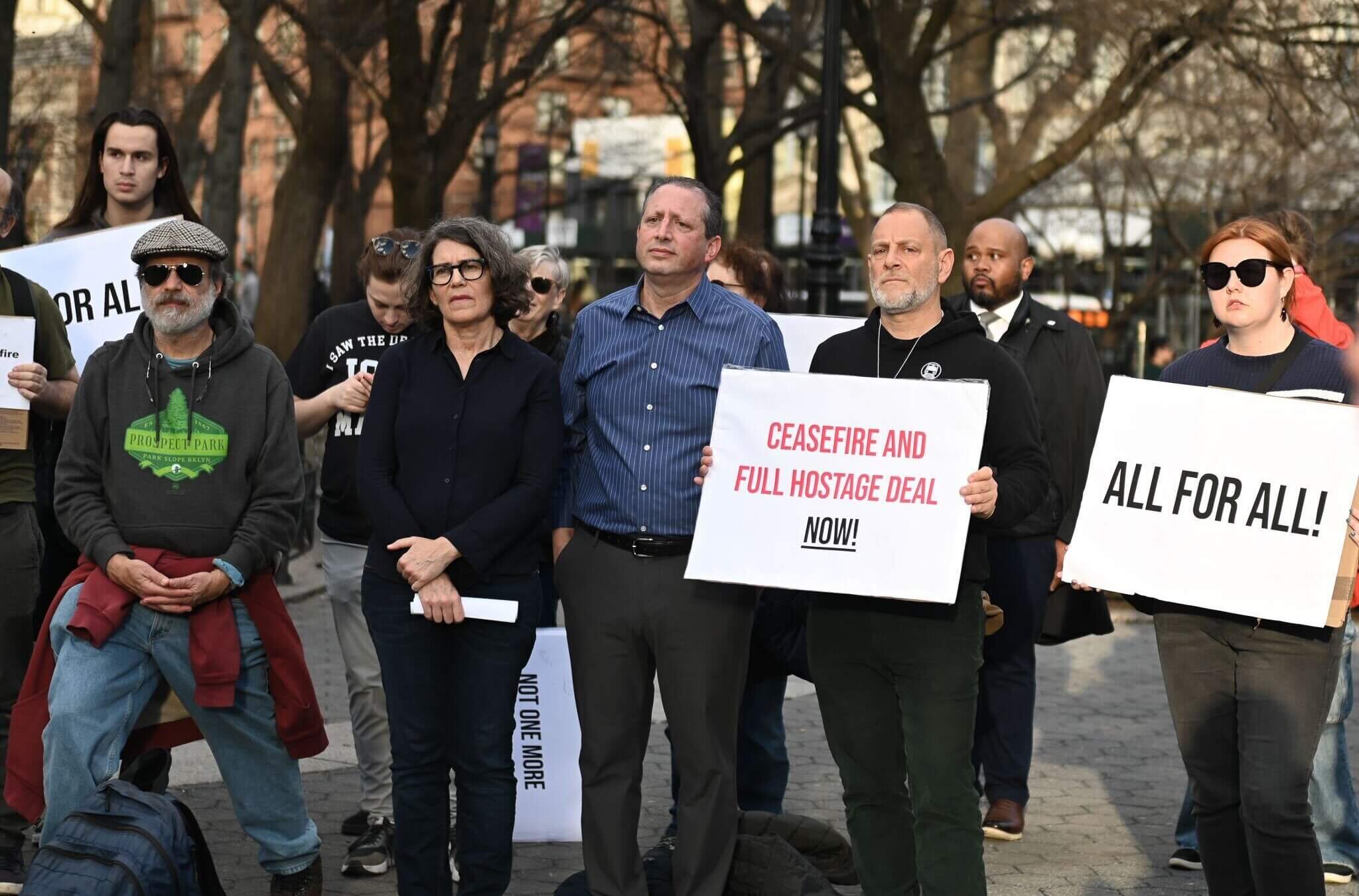 American Jews join "Israelis for Peace" at a protest against the war in Gaza on March 3.