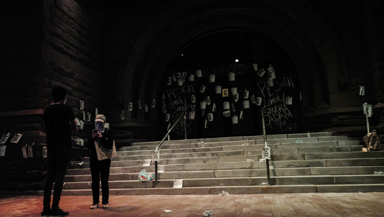 Protesters plastered leaflets on Rochester City Hall in 2020 during a demonstration against police brutality. The city in upstate New York has found itself divided over Israel in recent months.