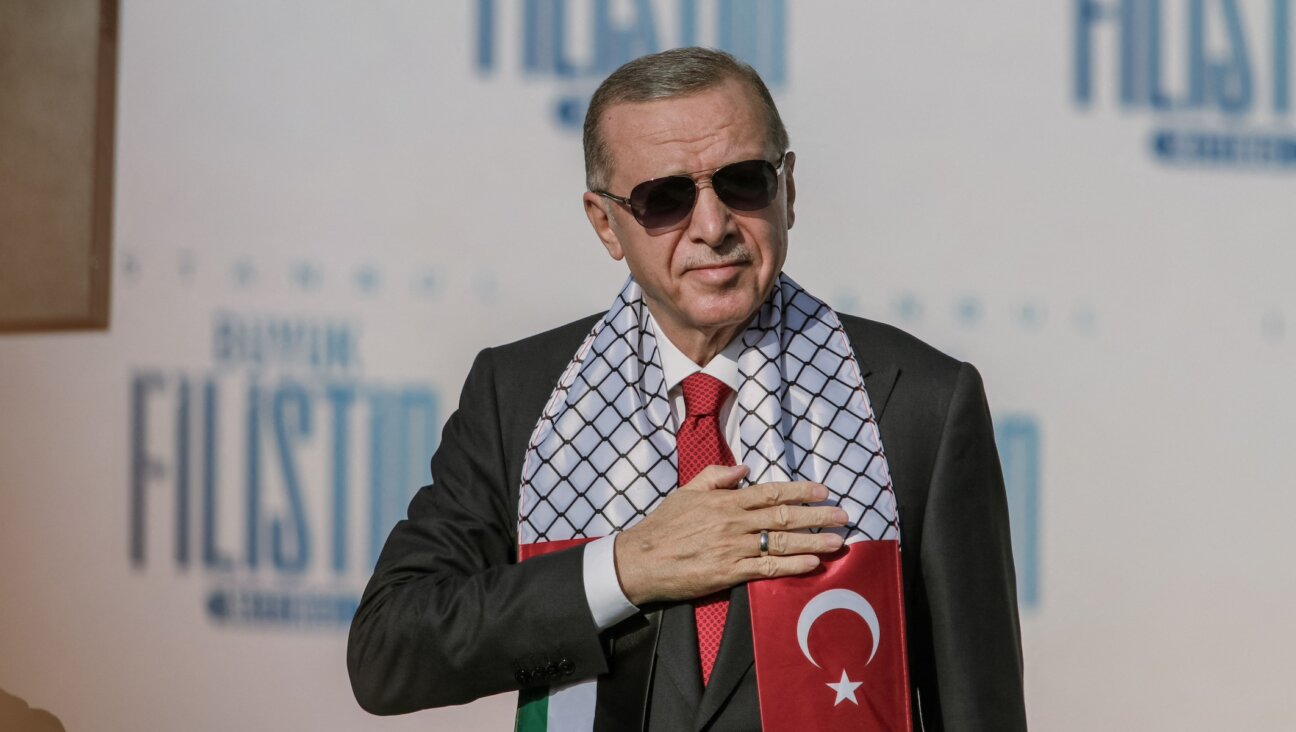 Turkish President Recep Tayyip Erdogan attends a rally in solidarity with Palestinians in Istanbul, Oct. 28, 2023. (Efekan Akyuz/Middle East Images/AFP via Getty Images)