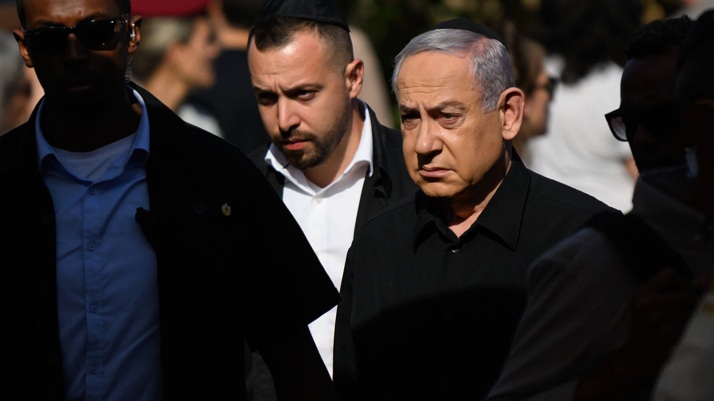 Israeli Prime Minister Benjamin Netanyahu attends the funeral of First Sergeant Major Gal Meir Eisenkot, killed in combat in Gaza, on Dec. 8.