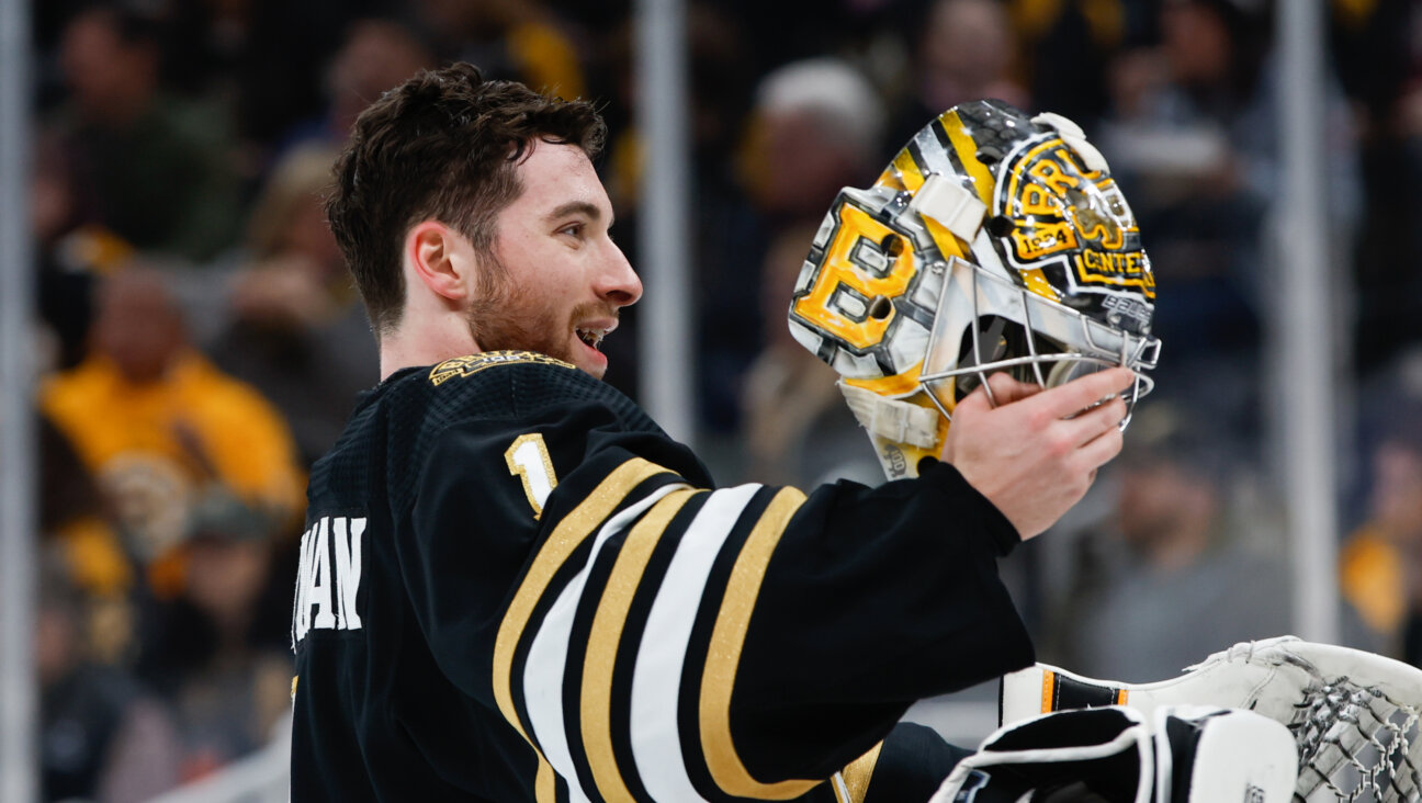 Boston Bruins goaltender Jeremy Swayman in February.