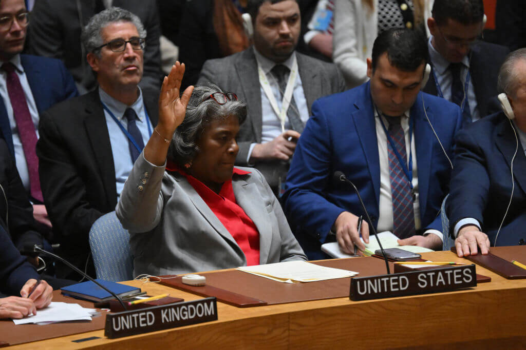 U.S. Ambassador to the United Nations Linda Thomas-Greenfield abstains during vote on a resolution calling for an immediate ceasefire in Gaza March 25. 