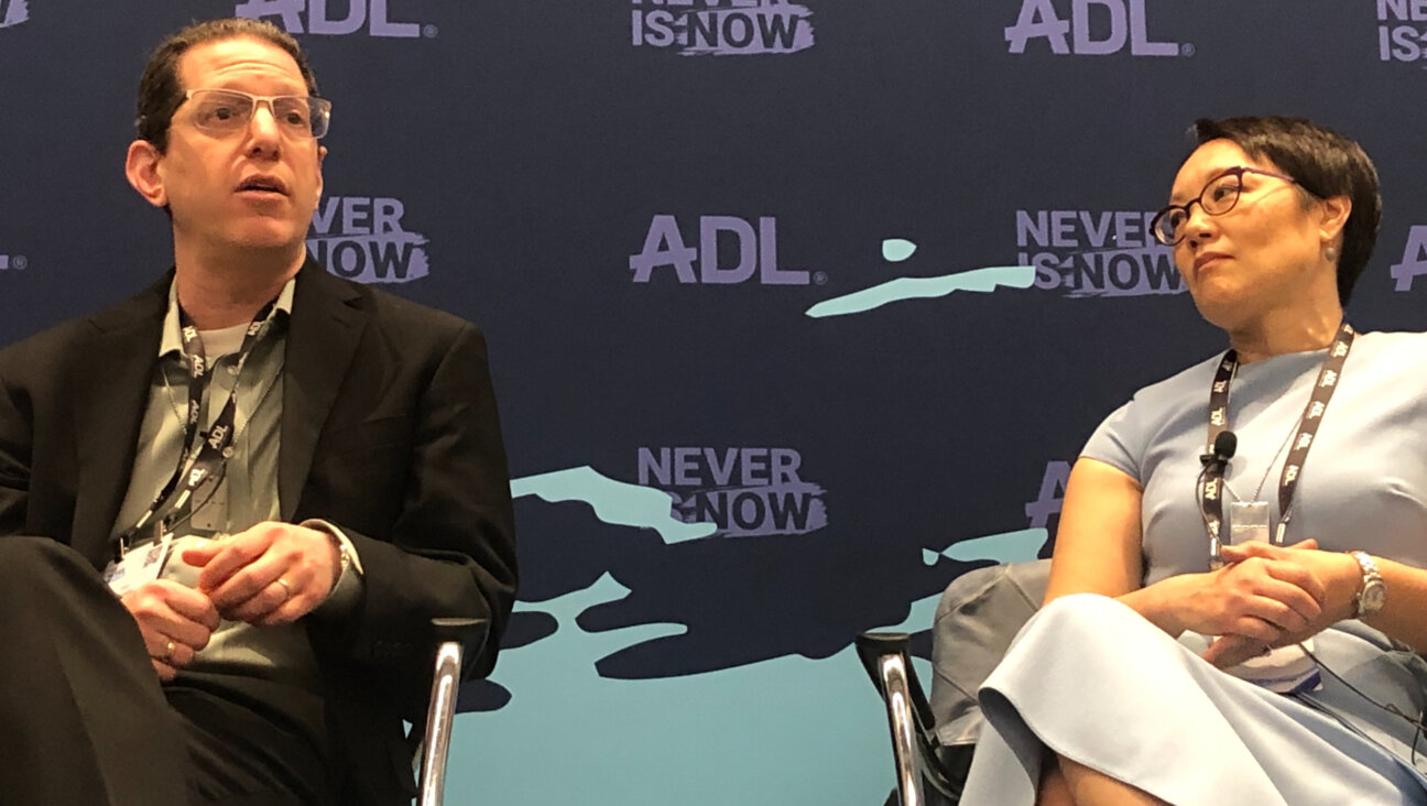 Rabbi Charlie Cytron-Walker and Rabbi Angela Buchdahl discuss <i>Colleyville</i>, a documentary about the hostage crisis at a Texas synagogue in January 2022. Parts of the film were shown to an audience at the Anti-Defamation League's annual conference on Thursday.