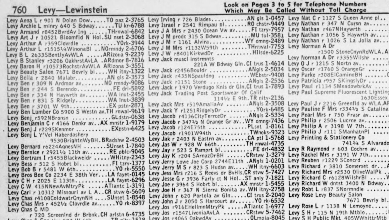 A screenshot of a page from a 1947 Los Angeles area phone book.