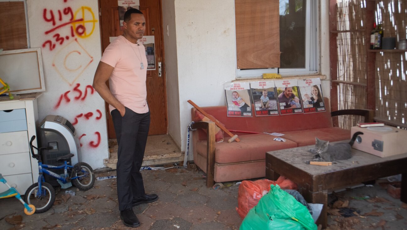 U.S. Rep. Ritchie Torres, a New York Democrat, at a house in Kibbutz Nir Oz, Israel, March 31, 2024. (Gabriel Sod, Courtesy of UJA-Federation)