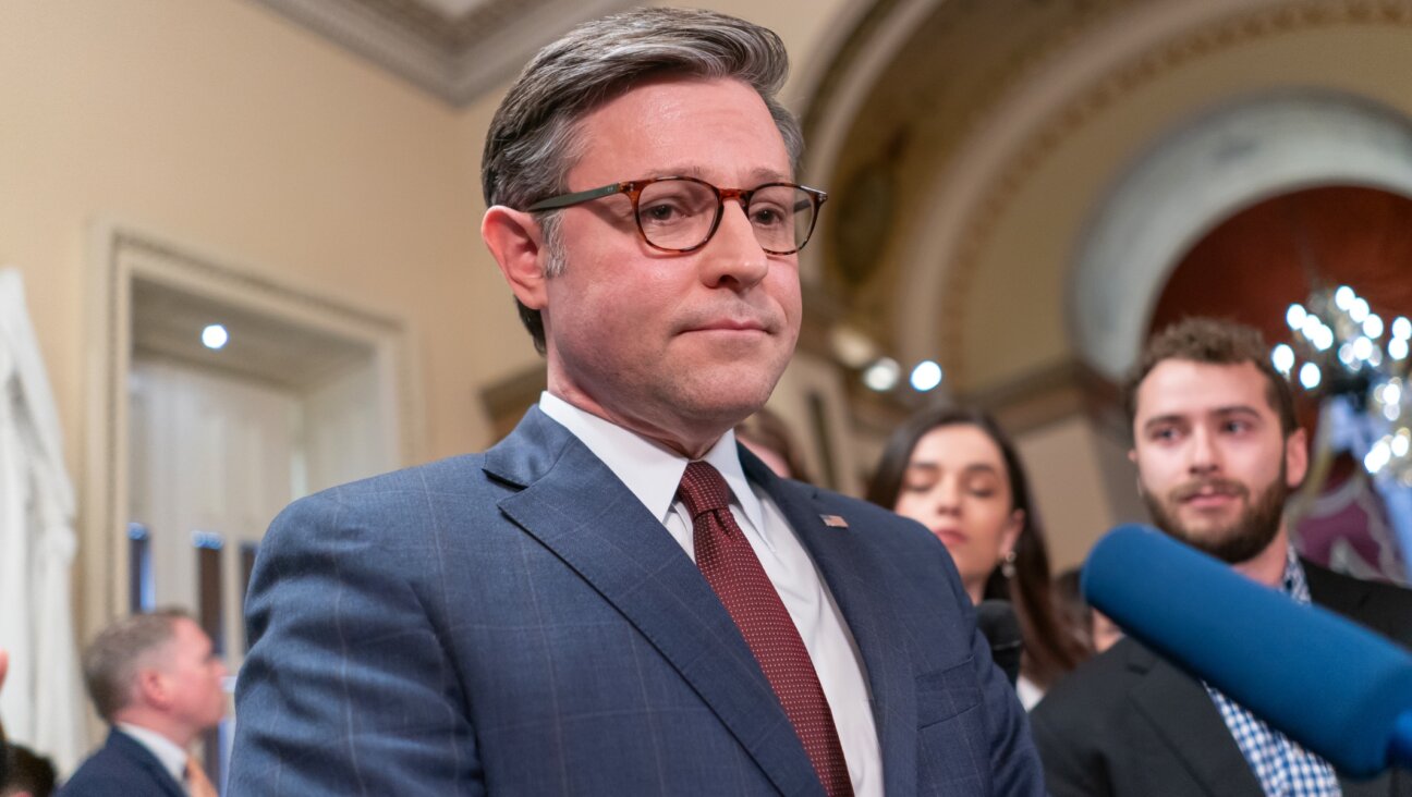 Speaker of the House Mike Johnson, A Louisiana Republican, speaks with members of the media following passage of a series of foreign aide bills at the U.S. Capitol, April 20, 2024. (Nathan Howard/Getty Images)