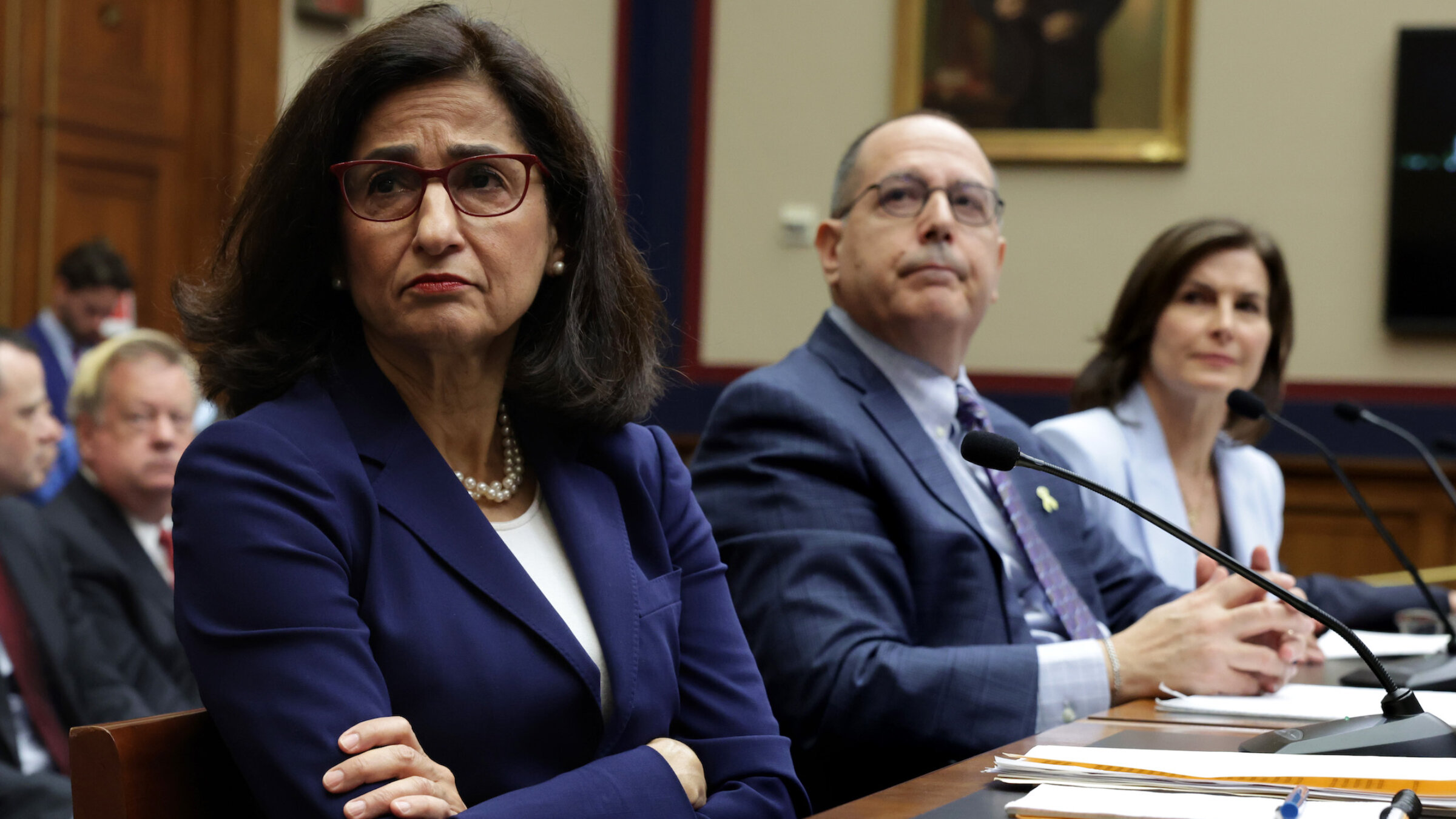 President Nemat “Minouche” Shafik, left, announced her resignation Wednesday.