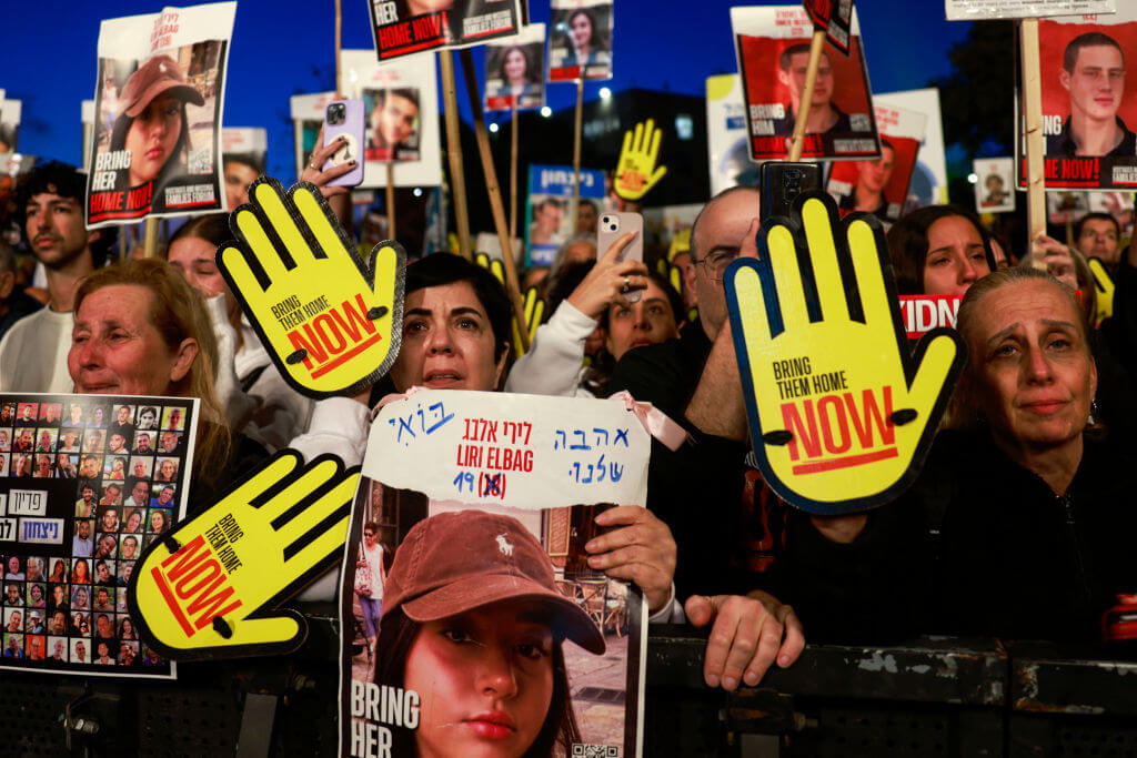 Relatives and supporters of Israeli hostages April 7.