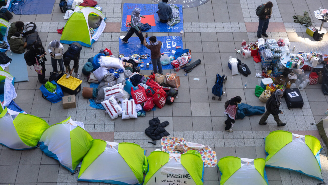 New York University students set up a “Liberated Zone” tent encampment in Gould Plaza at NYU Stern School of Business on April 22, 2024 in New York City. NYU students joined the growing number of students in colleges throughout the country to set up tent encampments on school grounds calling on their schools to divest from Israel and a ceasefire in Gaza. (Michael M. Santiago/Getty Images)