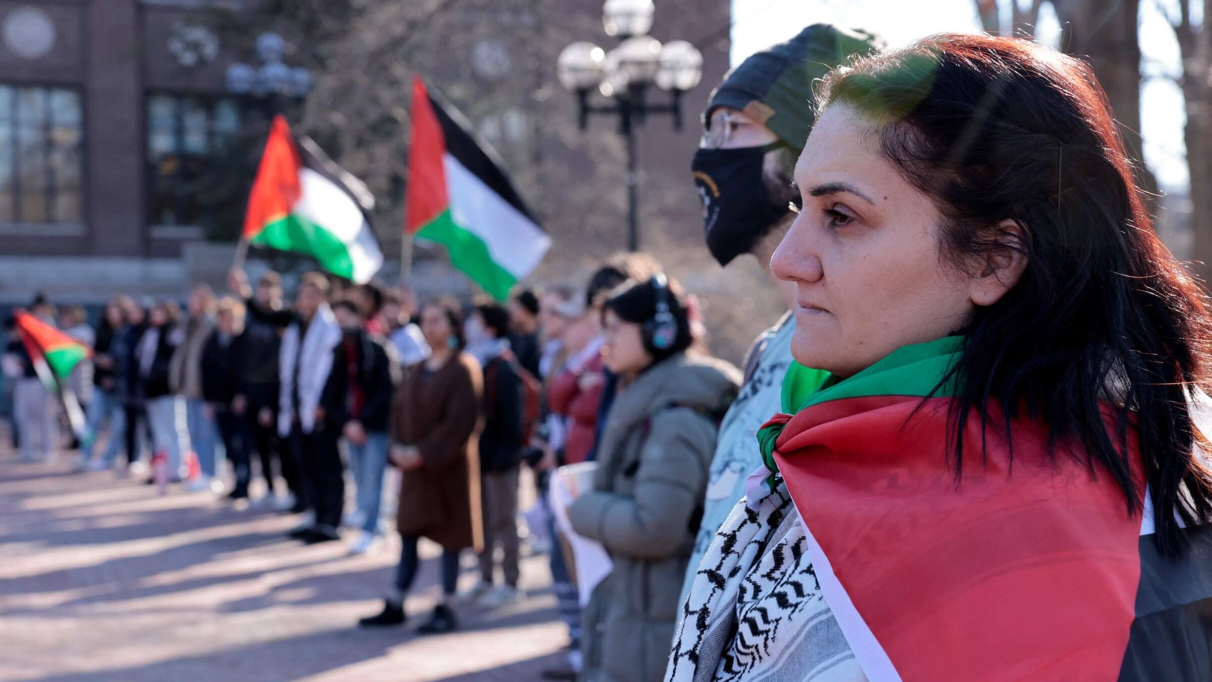 Protesters call for a ceasefire in the Israel-Hamas war.