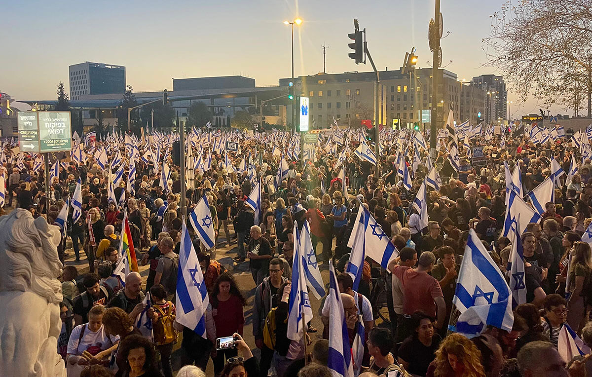 Tens of thousands attended an antigovernment protest outside the Knesset in Jerusalem on March 31, 2024.