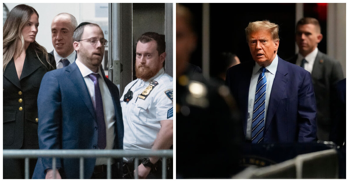 Gedalia M. Stern, <i>left</i>, and former President Donald Trump at a courthouse in New York City.