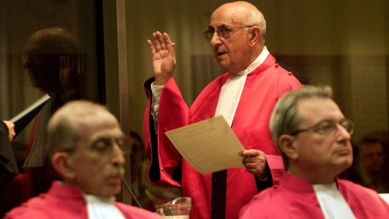 American judge Theodor Meron is sworn in as a judge by the United Nations international war crimes tribunal in The Hague, 2001.