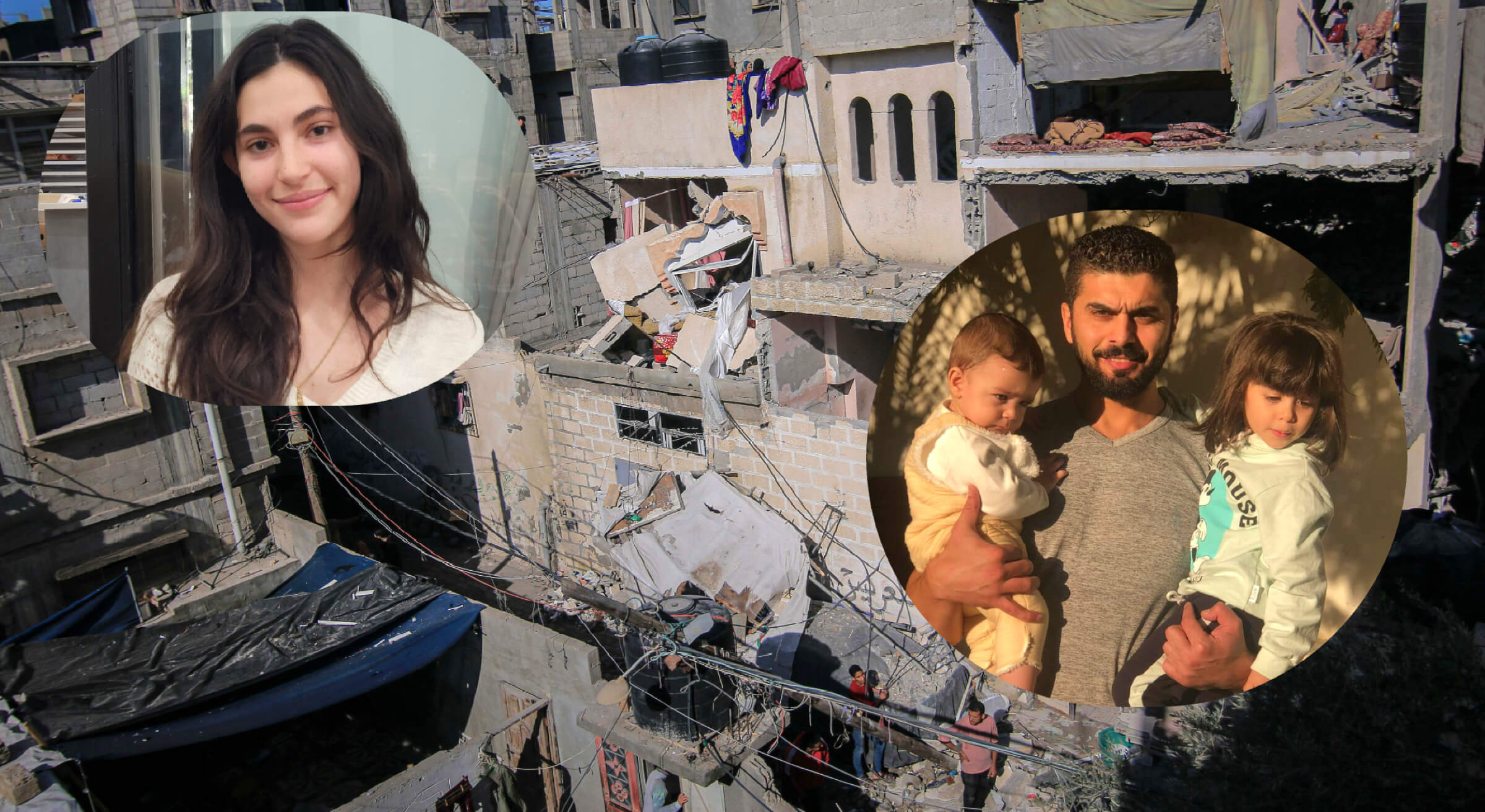 Columbia University student Makayla Gubbay, <i>left</i>, has helped the family of Sara Suleiman, <i>right</i>, raise the money they need to flee the enclave. Pictured are Suleiman's husband and children.